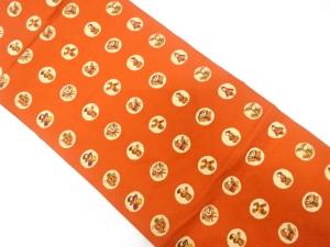 草花に人物模様織り出し　名古屋帯